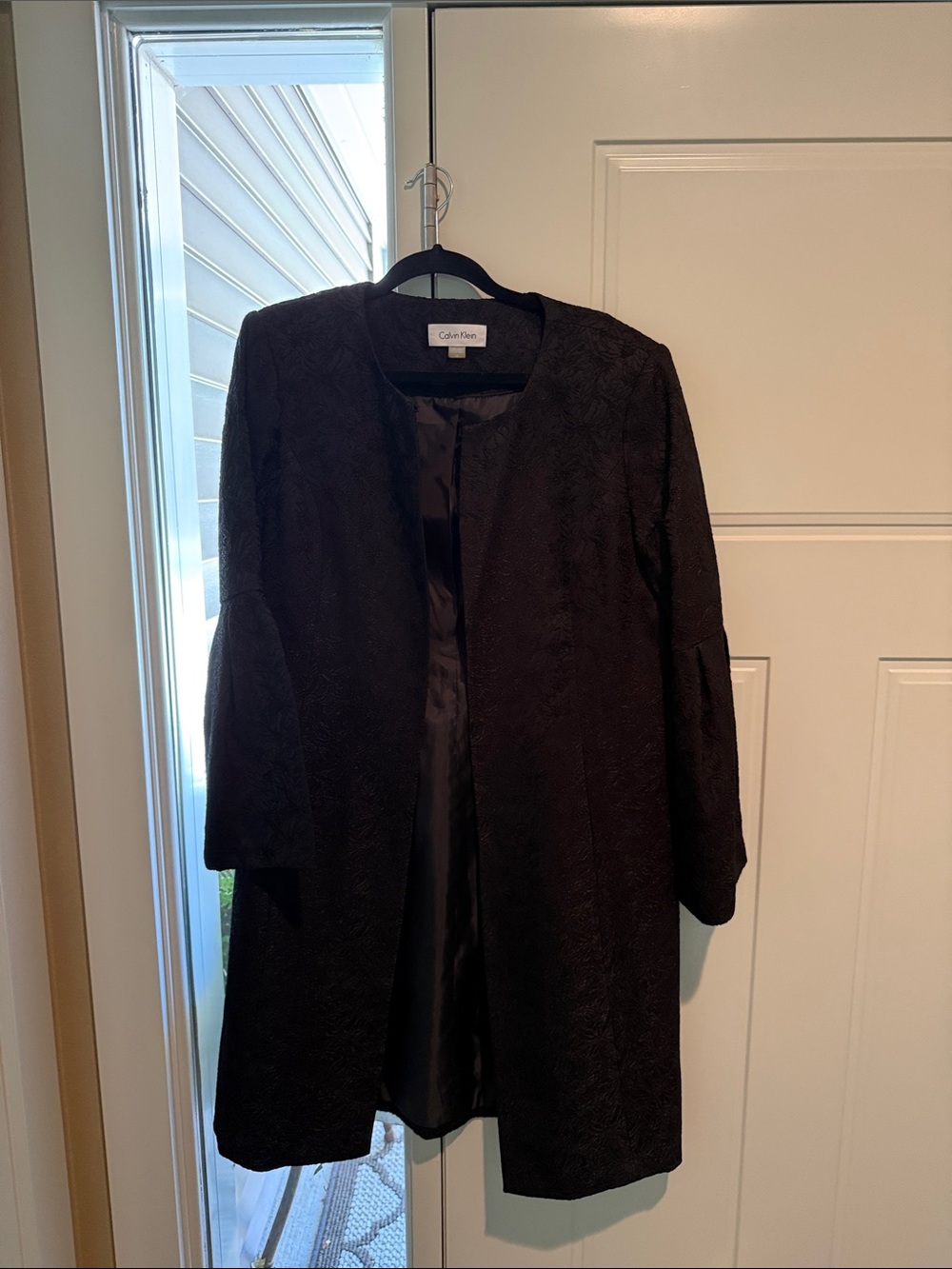 Calvin Klein Black Textured Open-Front Trench Coat